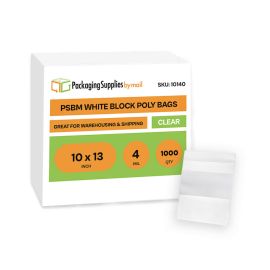 White Block Poly Bags 1000 Qty 10 x 13 Inch 4 Mil
