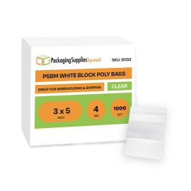 White Block Poly Bags 1000 Qty 3 x 5 Inch 4 Mil
